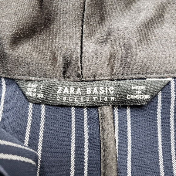 Zara Dark Navy White Striped Women's Relaxed Smoking Jacket Blazer Large - Picture 9 of 15